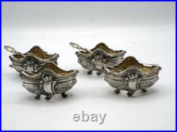 Suite De 4 Salerons En Argent Massif Poincon Minerve Decor Louis XV