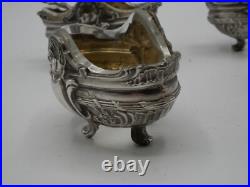 Suite De 4 Salerons En Argent Massif Poincon Minerve Decor Louis XV