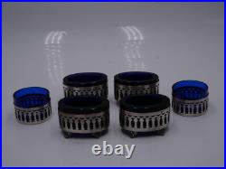 Suite De 6 Salerons En Argent Massif Poincon Minerve Interieurs Verre Bleu