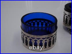 Suite De 6 Salerons En Argent Massif Poincon Minerve Interieurs Verre Bleu