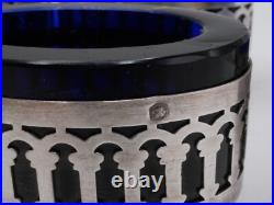 Suite De 6 Salerons En Argent Massif Poincon Minerve Interieurs Verre Bleu