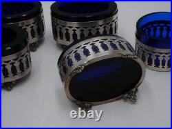 Suite De 6 Salerons En Argent Massif Poincon Minerve Interieurs Verre Bleu