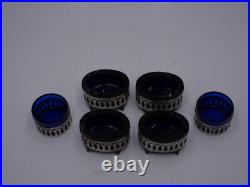 Suite De 6 Salerons En Argent Massif Poincon Minerve Interieurs Verre Bleu