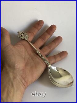 Superbe ancienne CUILLERE décor BATEAU VOILIER en ARGENT poinçons PAYS BAS 1917
