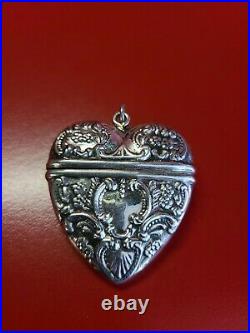 Superbe ancienne boite pilulier en argent poinçon 925 superbe Coeur pendentif