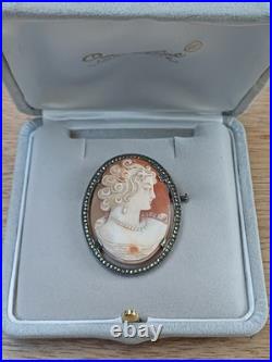 Superbe broche camée ancien en argent massif (poinçon Sanglier) ART DECO