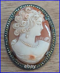 Superbe broche camée ancien en argent massif (poinçon Sanglier) ART DECO