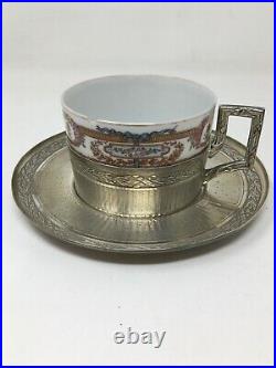 Tasse Porcelaine cerclé D'argent Massif Poinçon Minerve Antique Silver Cup 159 g