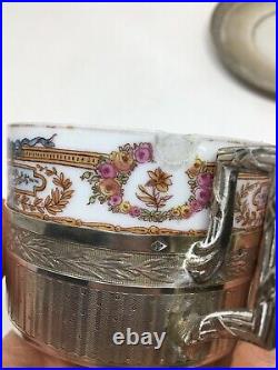 Tasse Porcelaine cerclé D'argent Massif Poinçon Minerve Antique Silver Cup 159 g