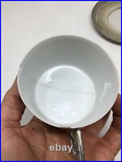 Tasse Porcelaine cerclé D'argent Massif Poinçon Minerve Antique Silver Cup 159 g