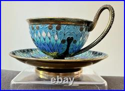 Tasse Russe En Argent Massif Émaillé Époque Art Nouveau 1900 Poinçon 916