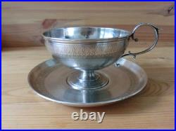 Tasse + Sous Tasse A Chocolat Argent Massif Poincon Minerve