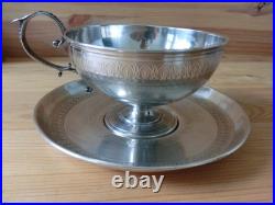 Tasse + Sous Tasse A Chocolat Argent Massif Poincon Minerve