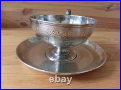 Tasse + Sous Tasse A Chocolat Argent Massif Poincon Minerve