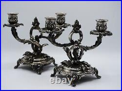 Tetard Paire De Bougeoirs 2 Feux En Argent Massif Poincon Minerve Style 18 Eme