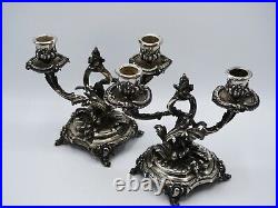Tetard Paire De Bougeoirs 2 Feux En Argent Massif Poincon Minerve Style 18 Eme