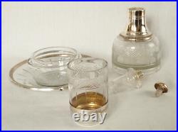 Tirbour service de nuit cristal, argent massif, vermeil poinçon Minerve