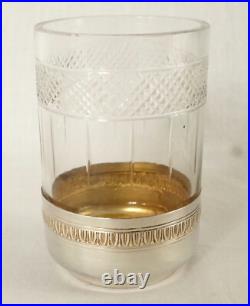 Tirbour service de nuit cristal, argent massif, vermeil poinçon Minerve