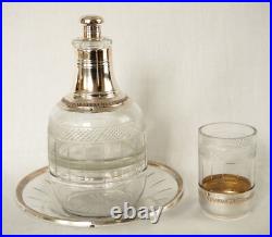 Tirbour service de nuit cristal, argent massif, vermeil poinçon Minerve