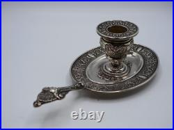 Tres Beau Bougeoir A Main En Argent Massif Poincon Minerve 1 Er Titre Regence