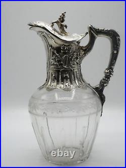 Tres Belle Aiguiere En Argent Massif Poincon Minerve Louis XVI Et Verre