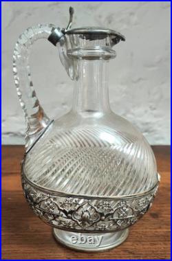 Très Jolie Aiguière en Verre et Argent Massif avec Poinçon (Minerve). Bon état