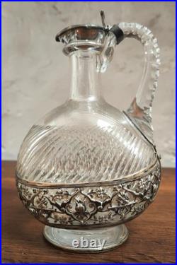 Très Jolie Aiguière en Verre et Argent Massif avec Poinçon (Minerve). Bon état