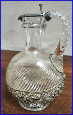 Très Jolie Aiguière en Verre et Argent Massif avec Poinçon (Minerve). Bon état