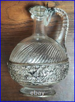 Très Jolie Aiguière en Verre et Argent Massif avec Poinçon (Minerve). Bon état