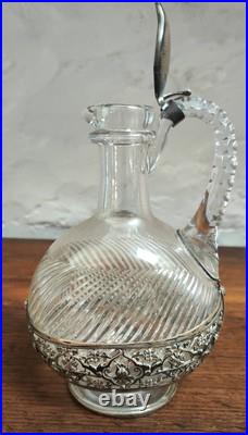 Très Jolie Aiguière en Verre et Argent Massif avec Poinçon (Minerve). Bon état