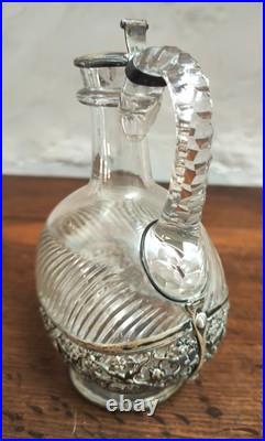 Très Jolie Aiguière en Verre et Argent Massif avec Poinçon (Minerve). Bon état