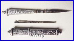 Tube aiguille de couture + aiguille + poinçon ARGENT massif silver needle case Tube aiguille de couture + aiguille + poinçon ARGENT massif silver needle case