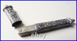 Tube aiguille de couture + aiguille + poinçon ARGENT massif silver needle case Tube aiguille de couture + aiguille + poinçon ARGENT massif silver needle case