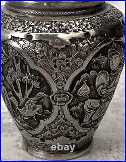 Vase Argent Massif Antique Moyen-orient Poinçonné XIX Éme Siecle