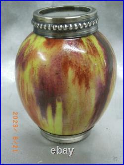 Vase Miniature Céramique Glaçure Monture Argent Massif Poinçon Minerve