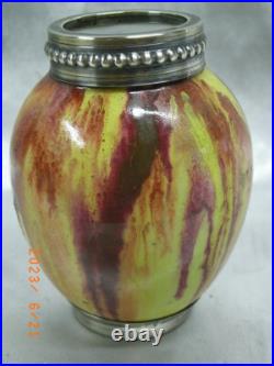 Vase Miniature Céramique Glaçure Monture Argent Massif Poinçon Minerve