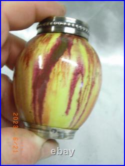 Vase Miniature Céramique Glaçure Monture Argent Massif Poinçon Minerve